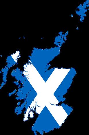 Flag map of Scotland - Copyright: Wikimedia users: NordNordWest, Kbolino, Fry1989